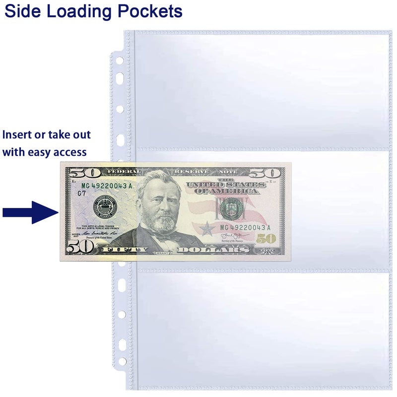 WITHYU 30 Pack 180 Pockets 11 Hole Currency Collection Sleeves  Cash Collecting Album Refill Page  Double Side 3 Pockets Currency Sheets for Collecting Dollar Bills  Paper Money  Foreign Currency and Coupons - Image 3